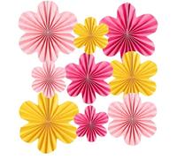 Zyluniy 9 Pezzi Fiori di Carta Rosa Giallo Ventagli di Carta,Addobbi Battesimo, Decorazioni Tavolo Compleanno, Addobbi per Feste di Compleanno
