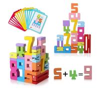 Zyluniy Blocchi Numerici, 20 pezzi di legno Giocattolo con blocchi numerici, Set di mattoncini numerici con 15 schede didattiche per bambini, blocchi numerici in legno Regali per bambine e bambini