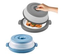 Zyluniy Coperchio Microonde Pieghevole, 2 pezzi Copertura Per Microonde Pieghevole, cestello filtrante con fori per il vapore Coperture per microonde per frutta e verdura (grigio e blu, 26 cm)