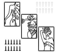 Zyluniy Decorazione Murale Metallo, Set di 3 Quadri Astratti con Linee Femminili, Arte Murale Moderna e Minimalista per Soggiorno, Camera da Letto, Ufficio