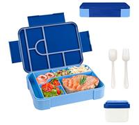 Zyluniy Lunch Box, Porta Pranzo con Posate, 1330ml Bambino Adulto Bento Box con 6 Scomparti, Schiscetta Contenitore Pranzo per Microonde Lavoro Picnic Ufficio, Blu