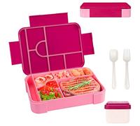 Zyluniy Lunch Box, Porta Pranzo con Posate, 1330ml Bambino Adulto Bento Box con 6 Scomparti, Schiscetta Contenitore Pranzo per Microonde Lavoro Picnic Ufficio, Rosa