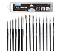 Zyluniy Pennelli Miniature Professionali - 6 Dry Brush & 9 Pennelli Dettagli Fine,Pennelli Pittura Pennelli, Modellismo per Acrilico, Acquarello, Warhammer 40k, Dettagli, Miniatura (15 Pennelli)