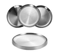 Zyluniy Piatto Da Portata in Acciaio Inox Piastra 6 Pezzi 20cm Piatti Rotonde in Acciaio Inox, Stoviglie da Tavola Portatile per Campeggio all'Aperto, Piatto per Barbecue per Escursionismo, Picnic