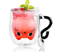 Zyluniy Tazza Gatto da Caffè in Vetro a Doppia Parete con Design Gatto Carino, Regalo Originali per Donna, Amica e Moglie, Compleanno, Natale, Festa della Mamma