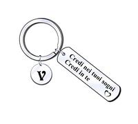 ZYMGUO Ispiratore Portachiavi,Portachiavi con ciondolo a forma di lettera A-Z per la famiglia e gli amici, con scritta Credi nei tuoi sogni,Credi in te. Portachiavi regalo per lei e lui (V)