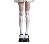 ZYMIADOU 1 Paio Delle Donne Ragazze Calze Alte Coscia Lolitas Pizzo Lungo Tubo Calze Stili Balletto Archi Sopra Il Ginocchio Calze Calze Calze Alte Delle Donne, Fascia per ventaglio calze bianche