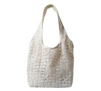 ZYMIADOU Borsa di tela di grande capacità di modo per le donne borsa a tracolla della maglia del fiore dell'annata casuale di viaggio dello shopping sotto le ascelle, bianco, One Size