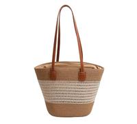 ZYMIADOU Borsa rotonda di paglia di grande capacità borsa da spiaggia intrecciata a mano con cerniera borsa a tracolla per donne ragazze casual, B, One Size