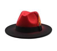 ZYMIADOU Cappello a bombetta di colore sfumato per festival di musica adulto inverno autunno unisex copricapo danza palcoscenico jazz forniture per feste piumate cappello jazz, Rosso e nero., Taglia
