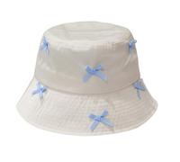 ZYMIADOU Cappello a secchiello con fiocco a tesa larga da spiaggia traspirante da pesca femminile Spring Cofano Street Snap Pescatore Sole Bowknot Cappello da pescatore per le donne, Champagne, Taglia