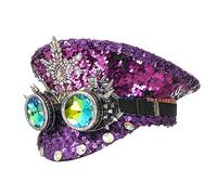ZYMIADOU Cappello da capitano con cristalli pesanti con paillettes e un paio di occhiali verdi per addio al nubilato cappelli da capitano di ballo per feste