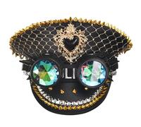 ZYMIADOU Cappello da capitano con un paio di occhiali verdi con paillettes e rivetti per discoteca, feste in maschera, balli di fine anno, addio al nubilato, cappelli da capitano