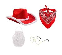 ZYMIADOU Cappello da cowboy Barba Occhiali Fazzoletto Guanti Set Per Natale Babbo Natale Gioco di Ruolo Addio al nubilato Foto Puntelli Santa Suit Adulti Uomini