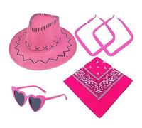 ZYMIADOU Cappello da cowboy occidentale + occhiali da sole + fazzoletto + orecchini set per night club per spettacoli teatrali foto puntelli cappello da cowboy per viaggi