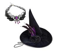 ZYMIADOU Collana con cappello largo bordo, spettacoli teatrali, a prova di sudore, drammatico, per feste di Halloween, cappello da strega