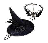 ZYMIADOU Collana con cappello largo bordo, spettacoli teatrali, a prova di sudore, drammatico, per feste di Halloween, cappello da strega