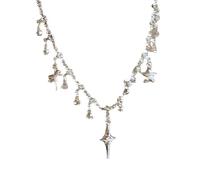 ZYMIADOU Collana leggera con ciondolo a forma di stella a quattro lune, gioielli regalo per amore e amicizia, catena da 40 cm con estensione di 5 cm, collana a catena regolabile per, Misura unica