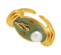 ZYMIADOU Eleganti perle floreali accentate goccia colorata olio anelli regolabili leggeri gioielli accessorio floreale per lei perle romantiche accentate aperto, Misura unica, come descritto, come