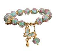 ZYMIADOU Perlina in vetro naturale ornata con ciondolo a forma di farfalla e ciondolo a forma di giardino di rose, per un comfort tutto il giorno ed elegante accessorio alla moda, Misura unica, come