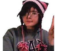 ZYMIADOU Ragazza Cartoon Gattino Orecchio A Righe Maglia Cappello Y2K Partito Foto Puntelli Hot Girl Carino Slouchy Lavoro A Maglia Orecchio Crochet