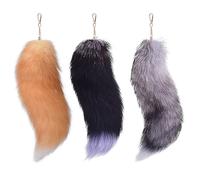 ZYMIADOU Set di 3 portachiavi a forma di coda di volpe in peluche con ciondolo a forma di borsa oversize per donne, accessori per cosplay e portachiavi alla moda in pelliccia sintetica, F, Taglia