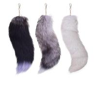 ZYMIADOU Set di 3 portachiavi a forma di coda di volpe in peluche con ciondolo a forma di borsa oversize per donne, accessori per cosplay e portachiavi alla moda in pelliccia sintetica, A, Taglia