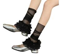 ZYMIADOU Vintage Vedere Attraverso Mesh Leg Warmer Manica Per Le Donne Leggero A Livelli Volant Pizzo Svasato Copertura Allentata Lungo Calzino Vedere Attraverso Copertura In Mesh, Nero , Taglia unica