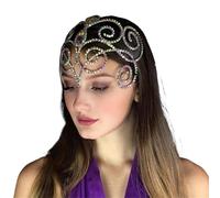 Zymjzbetic Belly Dance Headpiece Headband Bridal Hair Jewelry Hollow Colourful Rhinestone Head Chain for Women Ballroom per Occasioni Speciali e FESTIVITÀ(Gold)