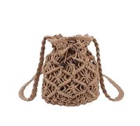 Zymjzbetic Borsa a tracolla lavorata a maglia Borsa a secchiello estiva for l'acqua, borsa a tracolla e a spalla intrecciata in erba da spiaggia, design cavo(Khaki)