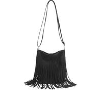 Zymjzbetic Borsa con frange Borsa a tracolla con nappe, borsa a vintage, a casual frange for donna da donna(Black)