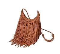 Zymjzbetic Borsa con frange Borsa a tracolla da donna con design a nappa bifacciale, borsa a vintage in morbida pelle, a manuale intrecciata da donna(Brown)