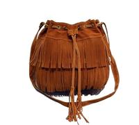 Zymjzbetic Borsa con frange Borsa a tracolla da donna con frange retrò, borsa a mano nappe, a, secchiello da donna(Brown)