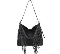 Zymjzbetic Borsa con frange Borsa a tracolla da donna con nappe lunghe, grande capacità, borsa a mano, morbida a casual viaggio da donna(Black)