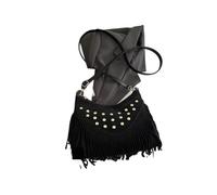 Zymjzbetic Borsa con frange Borsa a tracolla vintage con rivetti, nappa, borsa da ascella, a mano cerniera, for esterni da donna(Black)