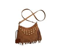 Zymjzbetic Borsa con frange Borsa a tracolla vintage con rivetti, nappa, borsa da ascella, a mano cerniera, for esterni da donna(Brown)