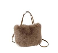 Zymjzbetic Borsa tote in peluche Borsa a tracolla in pelliccia sintetica da donna, borsa a secchiello in peluche, morbida a invernale(Coffee)