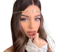 Zymjzbetic Elegant Square Forehead Chain Headband Hair Decoration Head Chain Princess Jewelry per Occasioni Speciali e FESTIVITÀ(Gold)