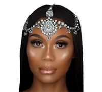 Zymjzbetic Forehead Hair Chain Head Piece Hairwear Shiny Bride Wedding Hair Accessories Headband Jewelry per Occasioni Speciali e FESTIVITÀ(Silver)