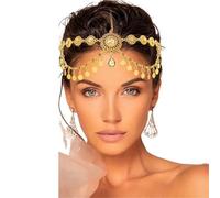Zymjzbetic Forehead Headpiece Gold Color Alloy Hollowed Rhinestone Coin Tassel Head Chain Women's Dance Accessories per Occasioni Speciali e FESTIVITÀ