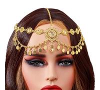 Zymjzbetic Head Chain for Women Gold Color Coins Tassel Bridal Rhinestone Hair Chain Headdress Wedding Accessories Headpiece per Occasioni Speciali e FESTIVITÀ(Gold 1)