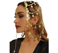 Zymjzbetic Head Jewelry Golded Alloy Coin Tassel Head Chain Headband for Women Bridal Headdress Wedding Accessories per Occasioni Speciali e FESTIVITÀ(Gold 2)