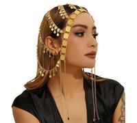 Zymjzbetic Head Jewelry Golded Alloy Coin Tassel Head Chain Headband for Women Bridal Headdress Wedding Accessories per Occasioni Speciali e FESTIVITÀ(Gold 1)