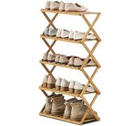Zymjzbetic Scaffale pieghevole per scarpe Scarpiera pieghevole in bambù - multifunzionale a 6 ripiani, autoportante, di medie dimensioni, senza montaggio(5Tier Small-Wood)