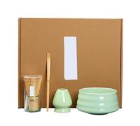 Zymjzbetic Set da tè confezionato in Una Scatola Classica, Ciotola, Frusta, Pennello for Matcha, Set Quattro Pezzi per preparare la Colazione/Matcha Latte(Light Green)