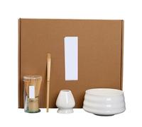 Zymjzbetic Set da tè confezionato in Una Scatola Classica, Ciotola, Frusta, Pennello for Matcha, Set Quattro Pezzi per preparare la Colazione/Matcha Latte(White)