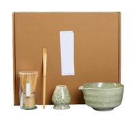 Zymjzbetic Set da tè confezionato in Una Scatola Classica, Ciotola, Frusta, Pennello for Matcha, Set Quattro Pezzi per preparare la Colazione/Matcha Latte(Green)