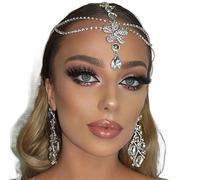 Zymjzbetic Vintage Rhinestone Head Chain Forehead Headband Hair Accesories Fringe Headdress per Occasioni Speciali e FESTIVITÀ(Silver 11)