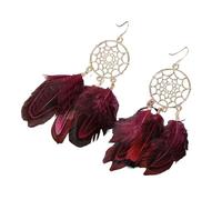 Zymoplas 1 paio di orecchini da donna in stile boemo squisite piume pendenti per le orecchie orecchie pendenti gioielli accessori di moda per la decorazione, Vino rosso