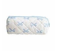 Zymoplas Astuccio portapenne con cerniera, astuccio portapenne con fiocco, per cosmetici, grande capacità, borsa per cancelleria rosa bianca da donna (2078 cm), fiocco blu